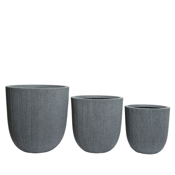 Saksija za terasu i baštu Lennox premium–  cilindrična, reljefna, set 3/1, siva, 44.5cm - KA850907