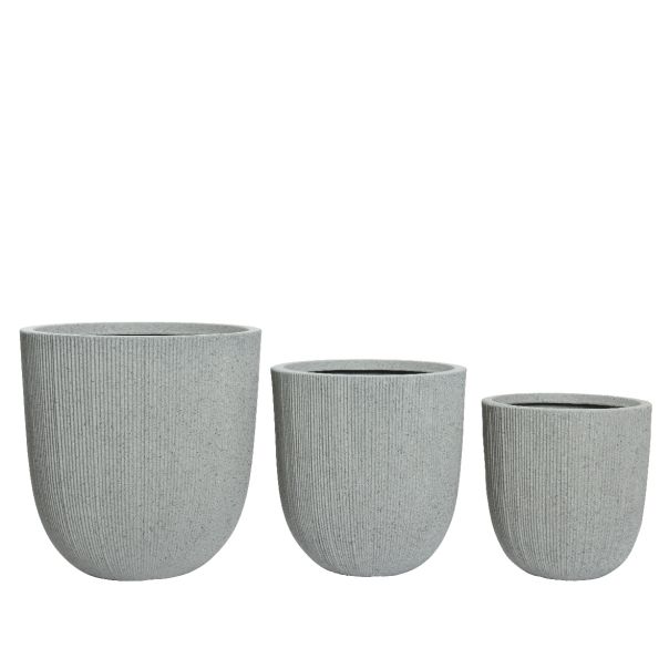 Saksija za terasu i baštu Lennox premium–  cilindrična, reljefna, set 3/1, svetlo siva, 44.5cm - KA850909