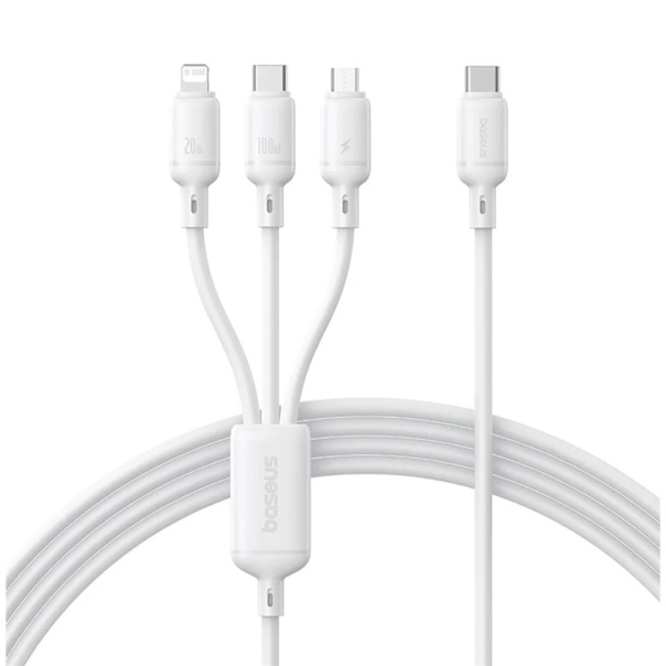 Kabel Baseus Silky 3 u 1 Fast Charging Cable USB-C na  M+L+C 100W 1.5m Moon White - P10377706213-00
