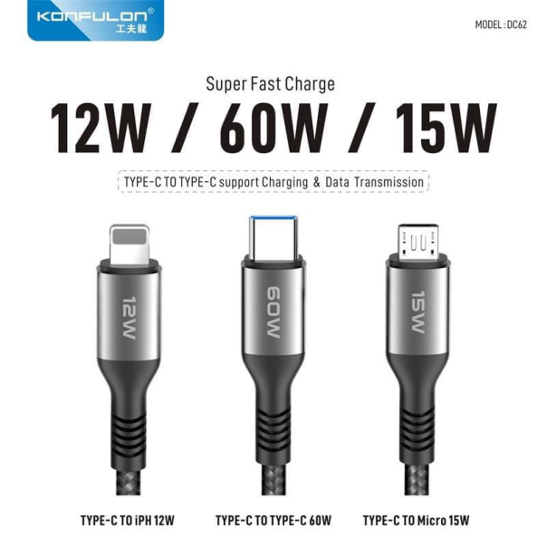 Kabel KONFULON Joko DC62 60w Type-C 3u1 crni 1,2m - 617553