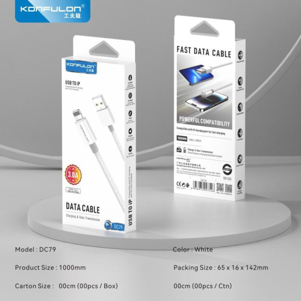 Kabel KONFULON Joko DC79 3A USB na iPhone Lightning beli 1m - 617552