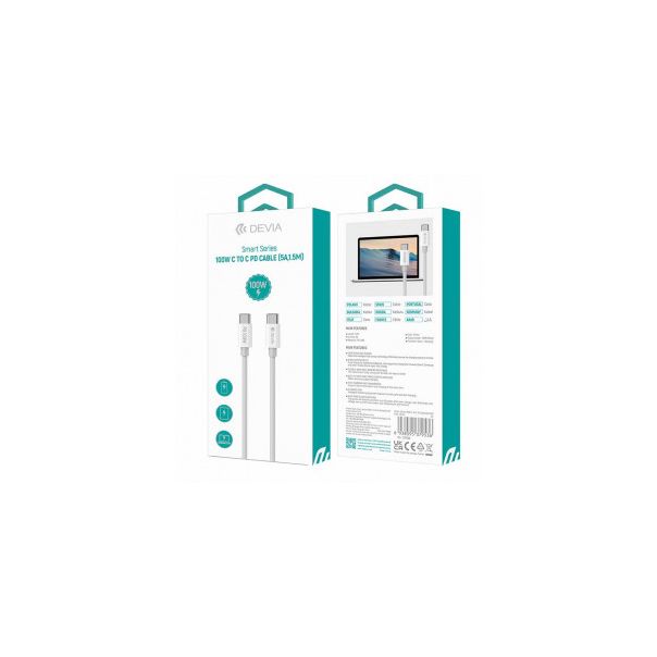 DEVIA Kabl Smart Series Type-c na Type-c PD 1,5M 100w, bela - 24809-1-1