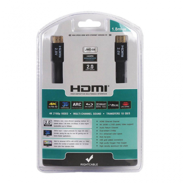 Kabl Flet HDMI na HDMI JWD-04 bakarni 2.0V Flat 1.5m - 85446