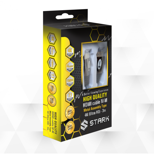 STARK HDMI M-M, pozlaćen 4K(Ultra HD), metalno kućište, podržava 3D, 3m - 69389