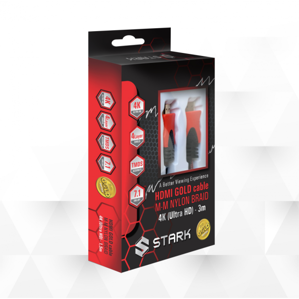 STARK Kabl HDMI M-M pozlaćen 4K(Ultra HD),pleteni sa zaštitom od 4 sloja 3m - 69396