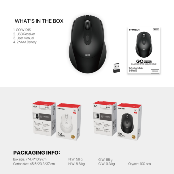 Kancelarijski mis Fantech W191s Go crni - 216757