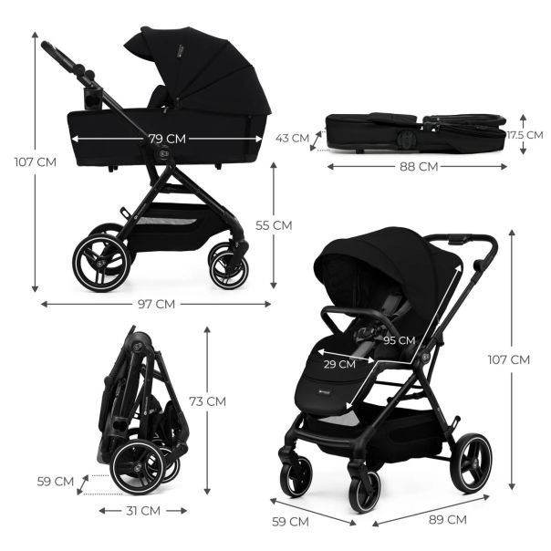 KINDERKRAFT Kolica za bebe 3u1 Yoxi mink pro pure, crna - KSYOXI00BLK3000
