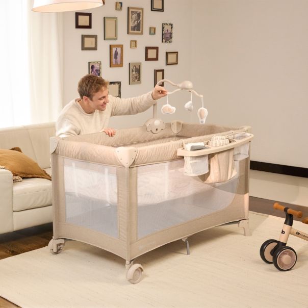 KINDERKRAFT prenosivi krevetac 2u1 leody up beige sa dodacima - EP3080306