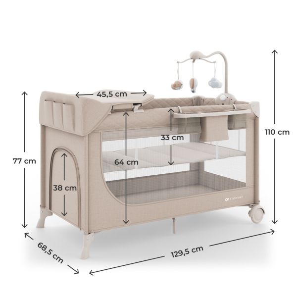 KINDERKRAFT prenosivi krevetac 2u1 leody up beige sa dodacima - EP3080306