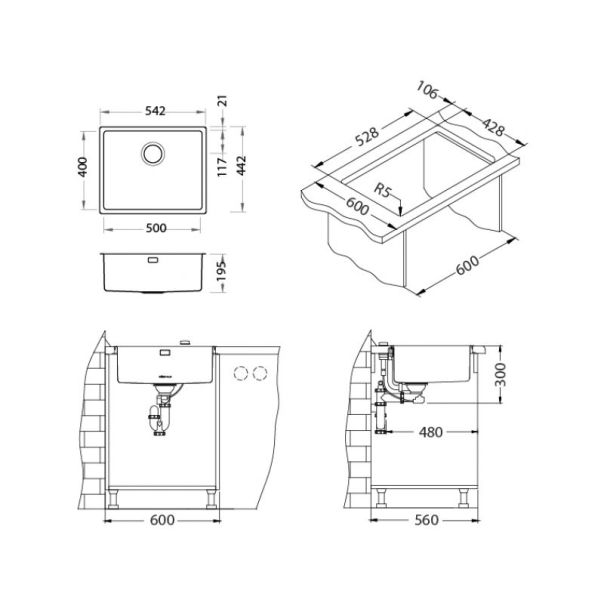 ALVEUS Sudopera Kombino 50 fi 90 češljani inox - 1114489