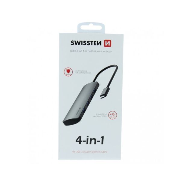 SWISSTEN HUB 4in1 USB C - 4X USB, aluminium - KON00368