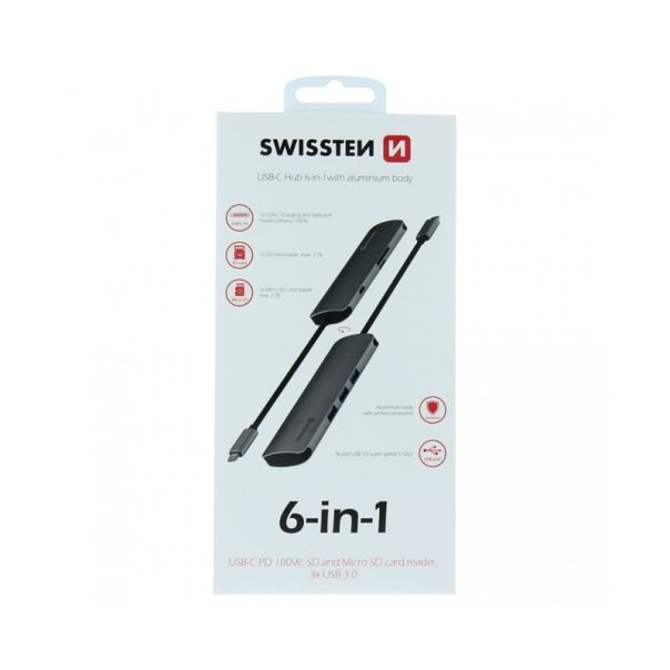 SWISSTEN TIP C HUB 6 in 1 aluminijum sivi - KON00369