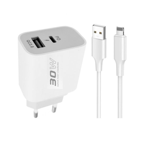 Brzi kućni punjač 30W Pd+USB +USB Type-C, bela - 1330053