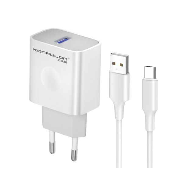 KONFULON Kućni punjač sa USB-C kablom 20W C69C QC3,0, bela - 137046