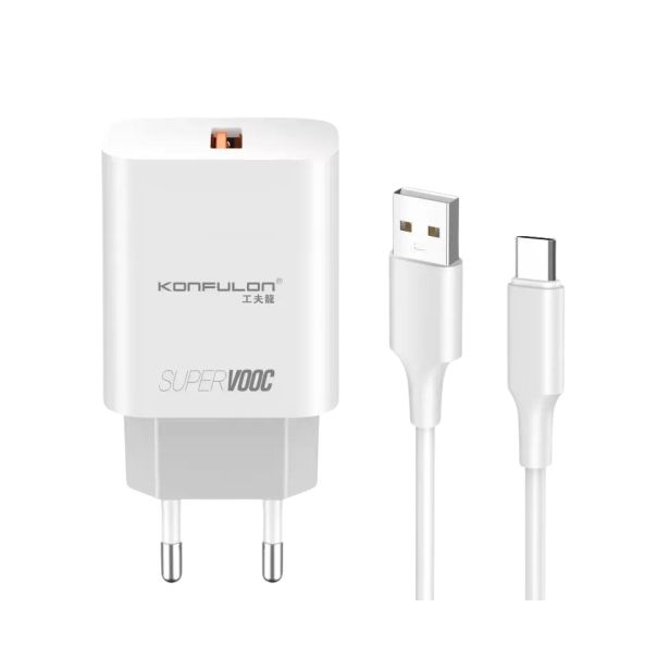 KONFULON Kućni punjač sa USB-C kablom 25W C87Q VOC, bela - 137045