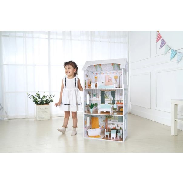 ECO TOYS Kućica za lutke alice na 3 sprata, 4 sobe, set sa 9 komada nameštaja – ecotoys - EP2749283