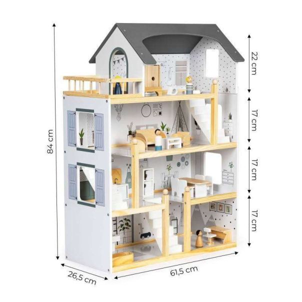 ECO TOYS Drvena kućica za lutke, 18 dodataka - W06A392