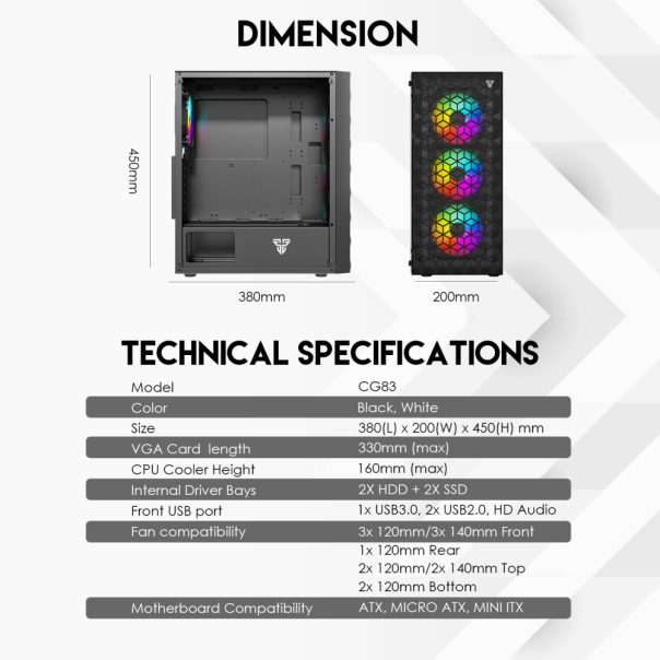 Kuciste Gaming Fantech CG83 Aero 2 belo - 210374
