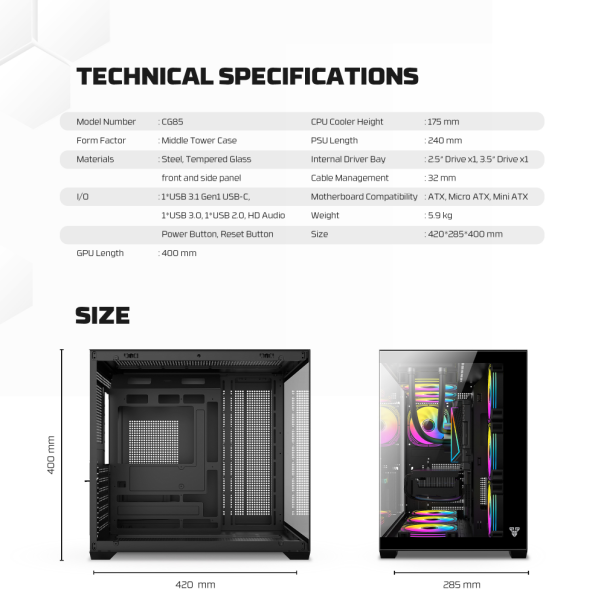 Kućište Gaming Fantech CG85 Lumina belo - 223252