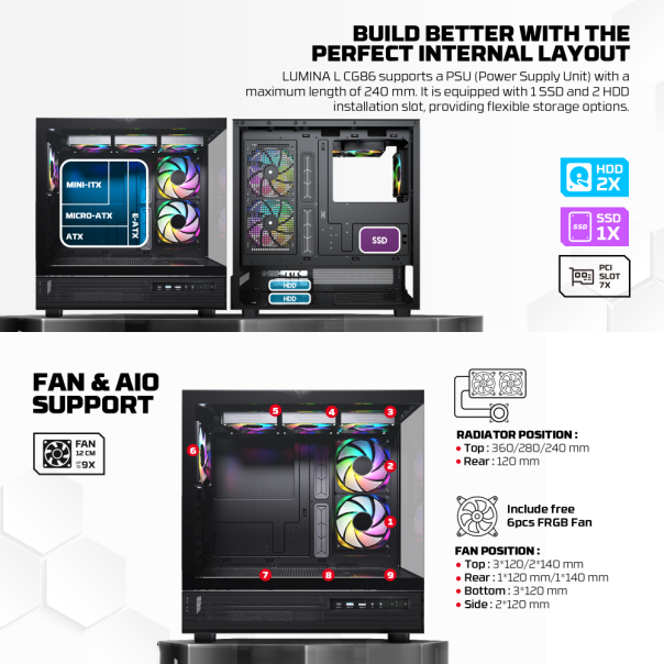 Kućište Gaming Fantech CG86 Lumina L crno - 223254