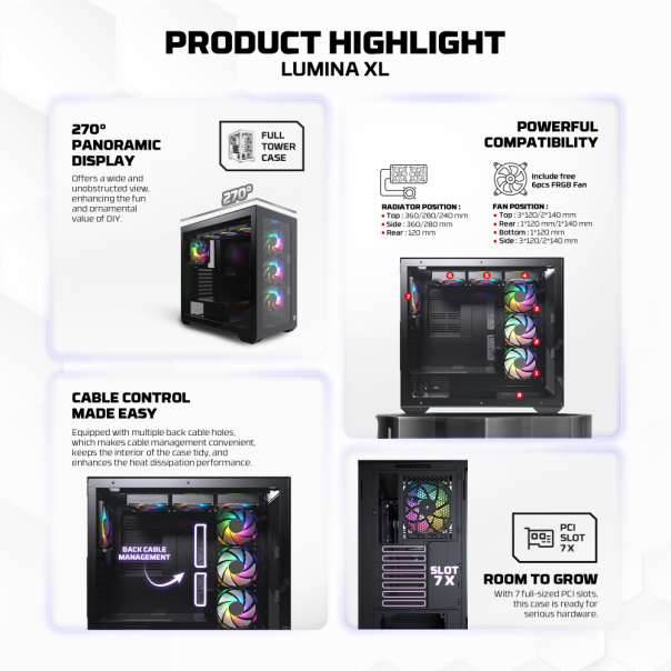 Kućište Gaming Fantech CG87 Lumina XL crno - 223255