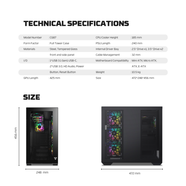 Kućište Gaming Fantech CG87 Lumina XL crno - 223255