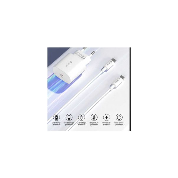 DEVIA Kućni Punjač PD Set sa Type-c Cable 25w, bela - 21770-1
