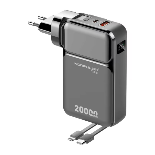 Kućni punjač KONFULON A57Q 20W sa Power Bank baterijom 20000mAh i 2u1 kablom crni - 617062
