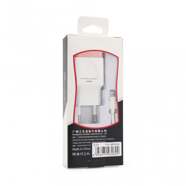 Kucni punjac KONFULON C31+S05 2xUSB 5V 2.1A sa iPhone lightning kablom beli - 61554