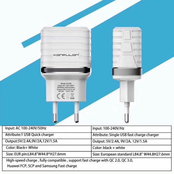 Kucni punjac KONFULON C32Q QC 3.0, 18W - 218356