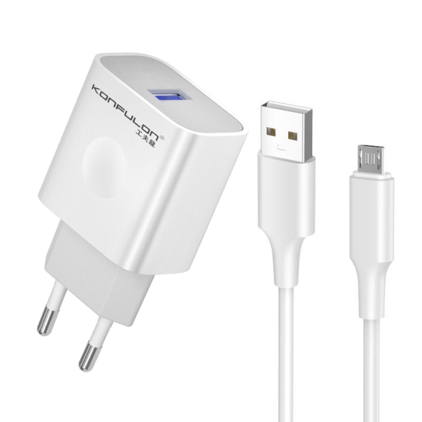 Kućni punjač KONFULON C69C+DL47 QC 18W, sa micro USB kablom beli 1m - 223235