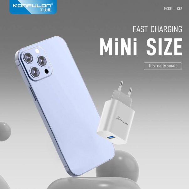 Kućni punjač KONFULON Joko C87 3A sa kablom USB na Type-C beli 1m - 611505