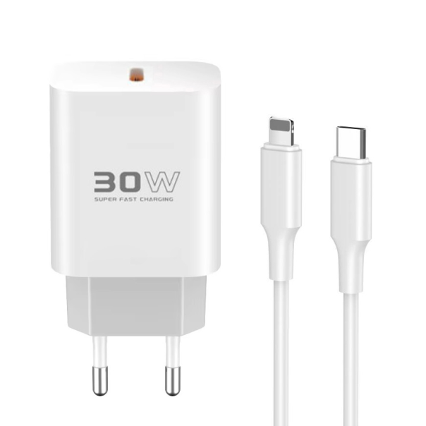 Kucni punjac KONFULON C87c + DL50, 30W, sa PD kablom Type C na iPhone lightning beli - 219670