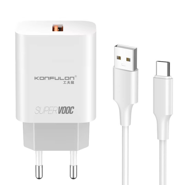Kucni punjac KONFULON C87Q, 3A, 25W, sa Type C kablom beli - 214341-1