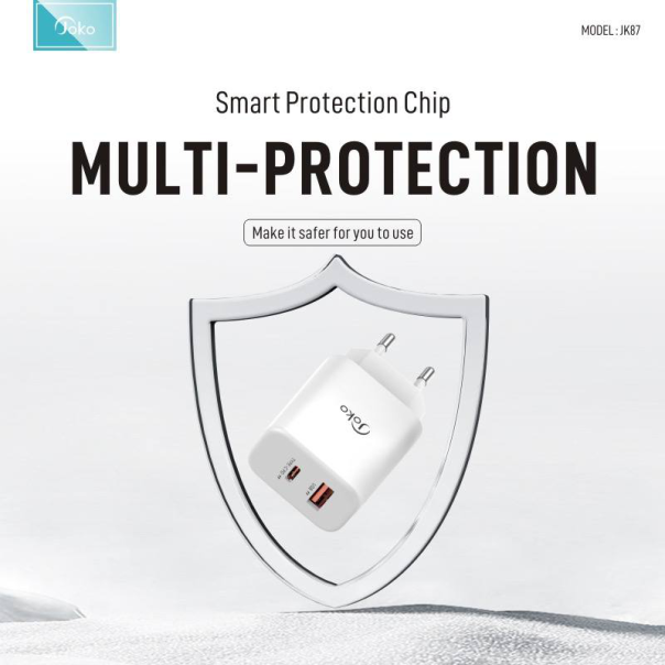 Kucni punjac KONFULON JK87, QC 20W, PD 30W, sa iPhone lightning kablom beli - 219672