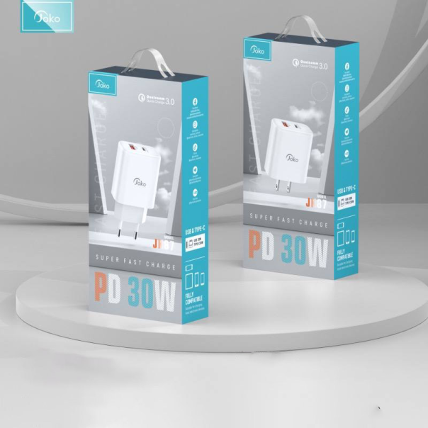 Kucni punjac KONFULON JK87, QC 20W, PD 30W, sa iPhone lightning kablom beli - 219672