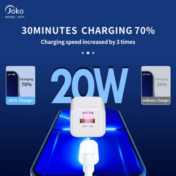 Kućni punjač KONFULON JK75, GaN, QC3.0 18W, PD 20W beli - 206622