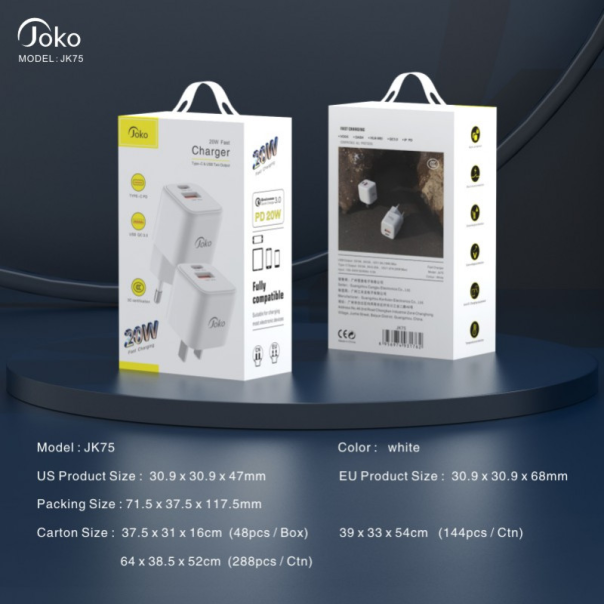 Kucni punjac KONFULON JK75, GaN, QC3.0 18W, PD 20W beli - 210925