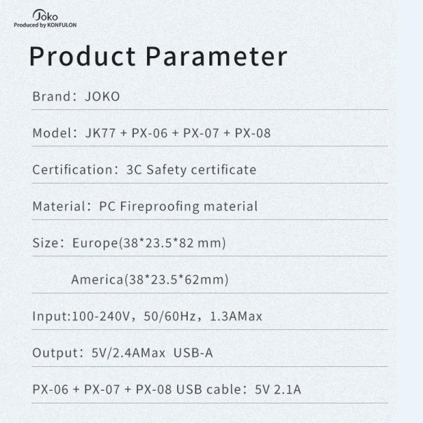 Kućni punjač KONFULON Joko JK77 2.4A sa kablom USB na Micro USB beli 1m - 610483