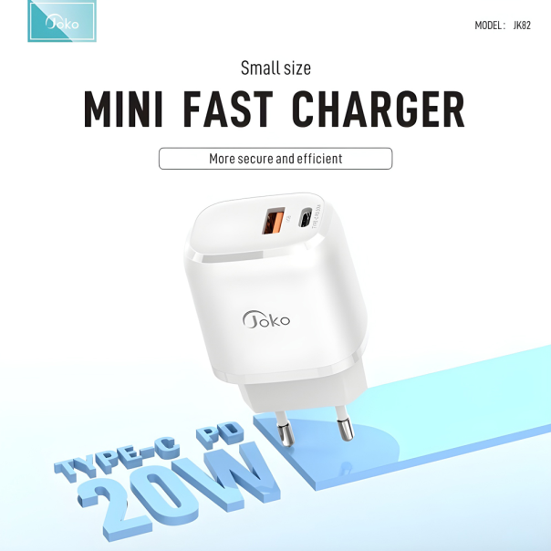 Kucni punjac KONFULON JK82 + PX15 PD 20W, QC 18W, sa kablom USB na Type C beli - 215584