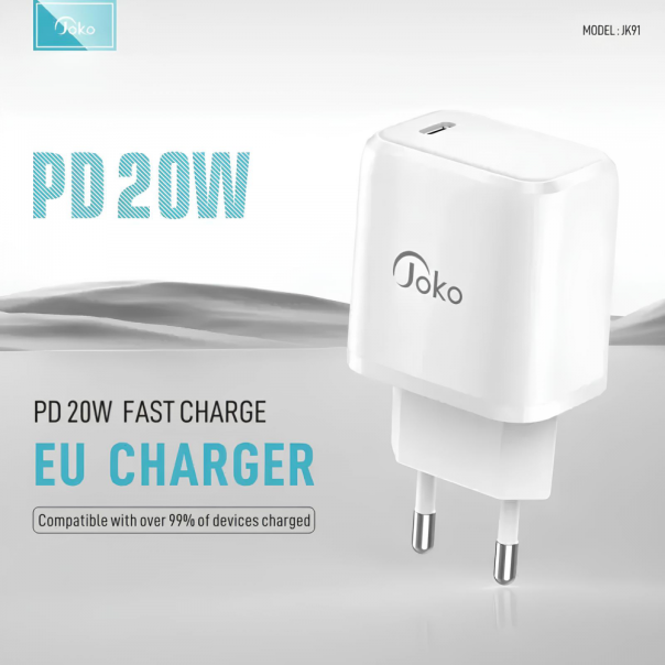 Kućni punjač KONFULON JK91+DC66 PD20W sa PD kablom Type C na iPhone lightning beli - 221848