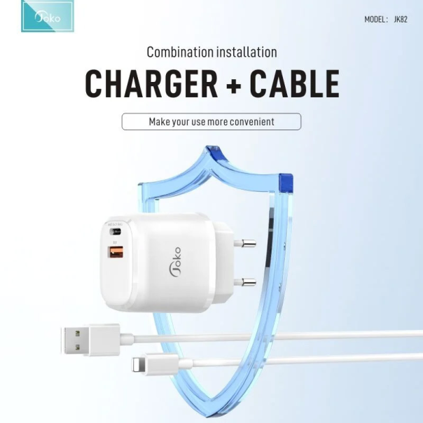 Kućni punjač KONFULON Joko JK82 + PX14 PD 20W/ USB 18W sa kablom USB na iPhone Lightning beli 1m - 613535