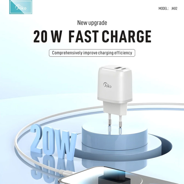 Kućni punjač KONFULON Joko JK82 + PX15 PD 20W/ USB 18W sa kablom USB na Type- C beli 1m - 613536