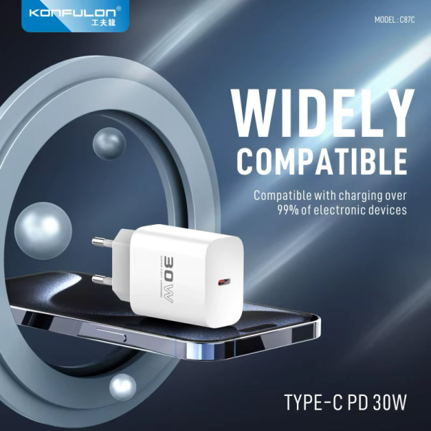 Kućni punjač KONFULON Joko C87C 30W sa kablom Type-C na Type-C beli 1m - 617550