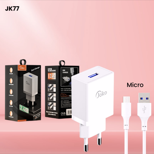 Kućni punjač KONFULON Joko JK77 2.4A sa kablom USB na Micro USB beli 1m - 610483