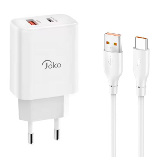 Kućni punjač KONFULON Joko JK87 PD 30W/ USB Q.30W sa kablom USB na Type-C beli 1m - 613670