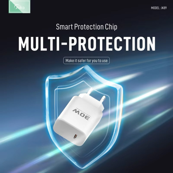 Kućni punjač KONFULON Joko JK89+DC66 PD 30W sa kablom Type-C na iPhone Lightning beli 1m - 615492