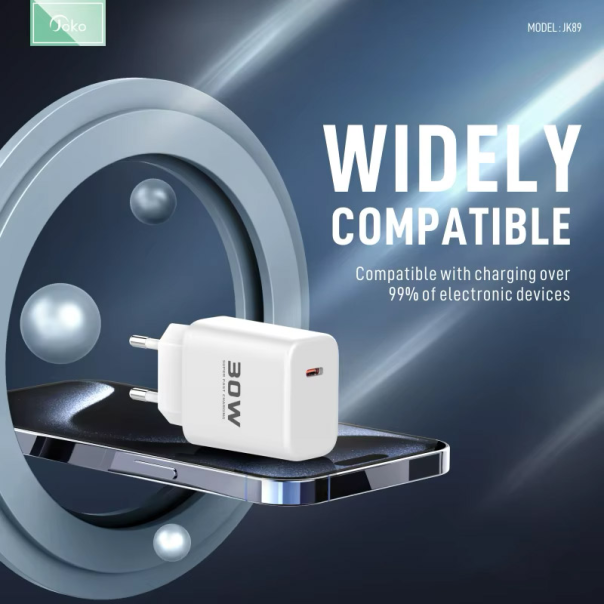 Kućni punjač KONFULON Joko JK89+DC66 PD 30W sa kablom Type-C na iPhone Lightning beli 1m - 615492