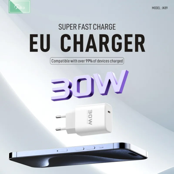 Kućni punjač KONFULON Joko JK89+DC66 PD 30W sa kablom Type-C na iPhone Lightning beli 1m - 615492