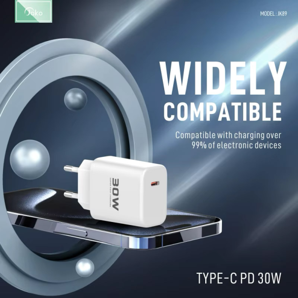 Kućni punjač KONFULON Joko JK89+DC67 PD 30W sa kablom Type-C na Type-C beli 1m - 615491
